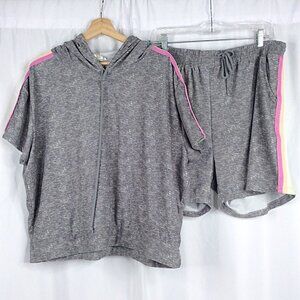 R.Sofia Activewear‎ Hoodie & Shorts Set Plus Size 3X Gray Rainbow Knit Pajamas
